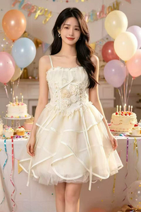 6.3IYF 小个子甜美立体高端线亮片蕾丝网纱层次感礼服裙