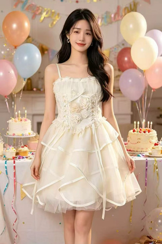 6.3IYF 小个子甜美立体高端线亮片蕾丝网纱层次感礼服裙