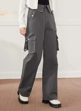 11.10IYF 美式复古做旧设计感高腰显瘦休闲工装裤