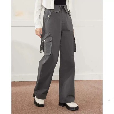 11.10IYF 美式复古做旧设计感高腰显瘦休闲工装裤