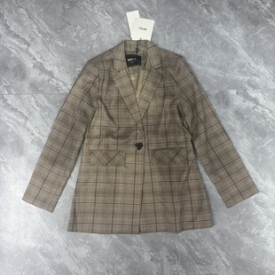 049S 外套女格纹网红西服港味复古小西装 12.3韩du 春秋格子西装