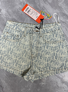 4.17TSML… 字母满印提花浅色老花设计感牛仔短裤