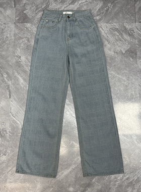 3.4Kro… 24SS水洗浅白格纹 舒适棉感水洗牛仔阔腿裤