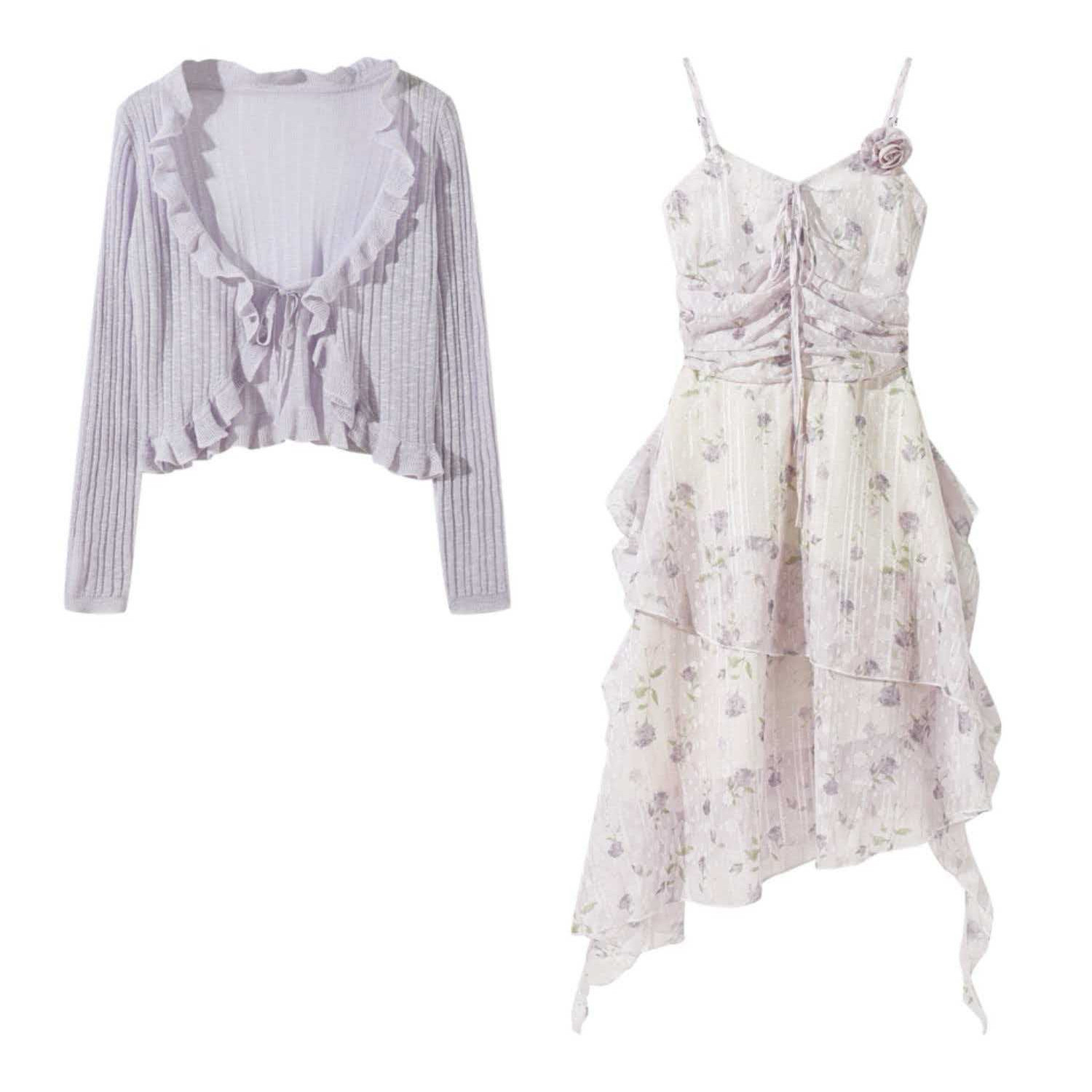 4.2美丽yc 夏新款系带高级感木耳边针织开衫防晒小披肩长袖上衣女