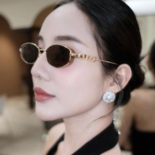 小框椭圆太阳镜金属2025新款 潮墨镜ins拍照 太阳眼镜欧美跨境时尚