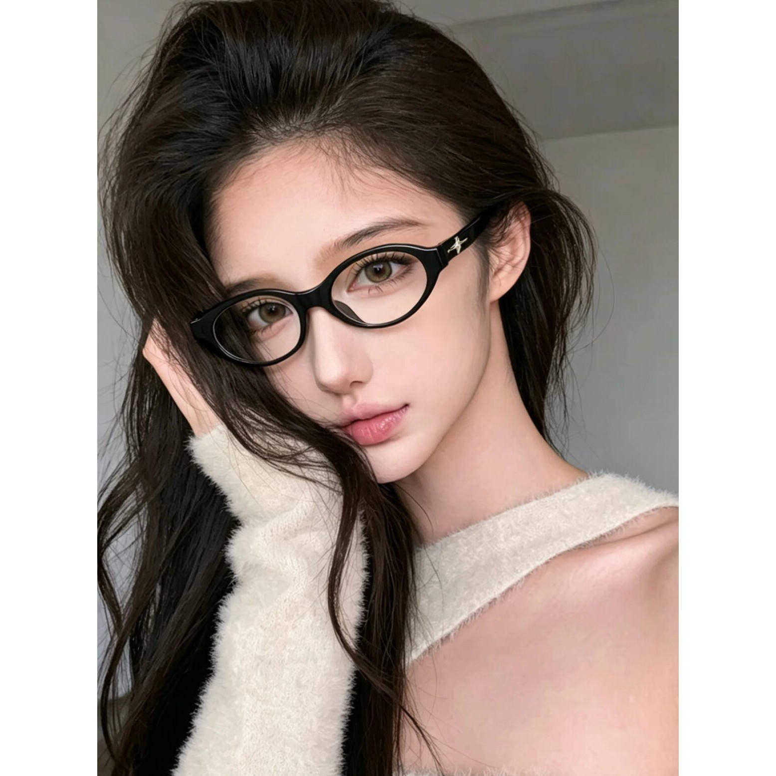 韩版男女复古椭圆形猫眼黑框素颜眼镜小框小脸可配度数近视平光镜