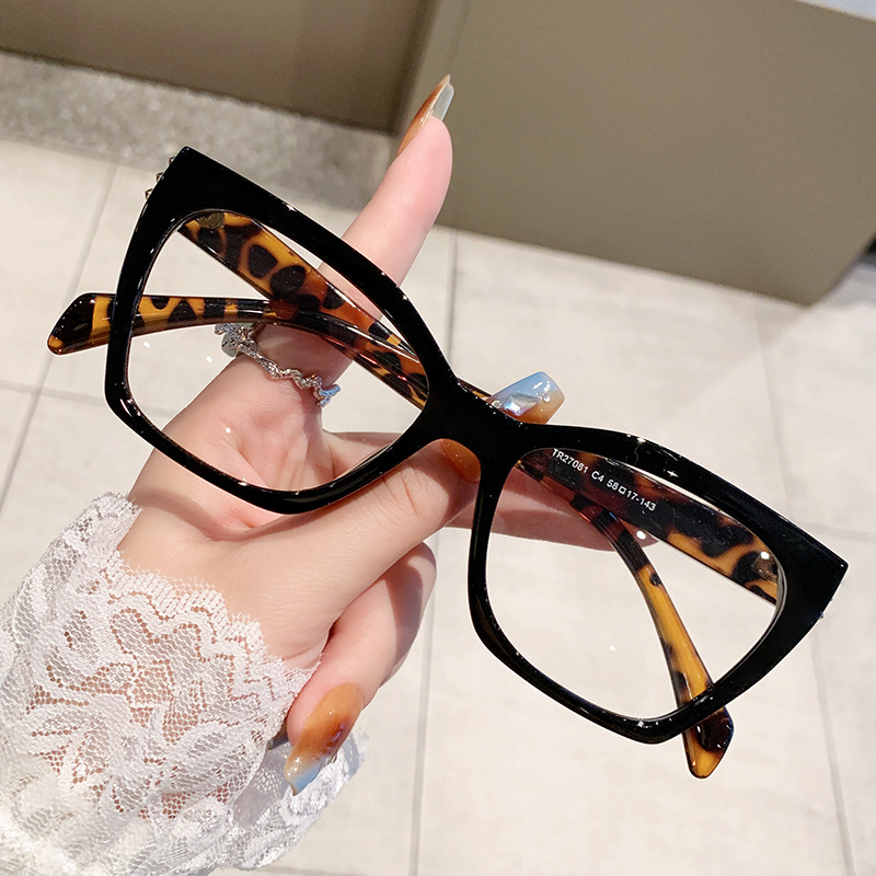 大框铆钉猫眼近视眼镜女网红复古配变色防蓝光平光镜韩系框架眼镜