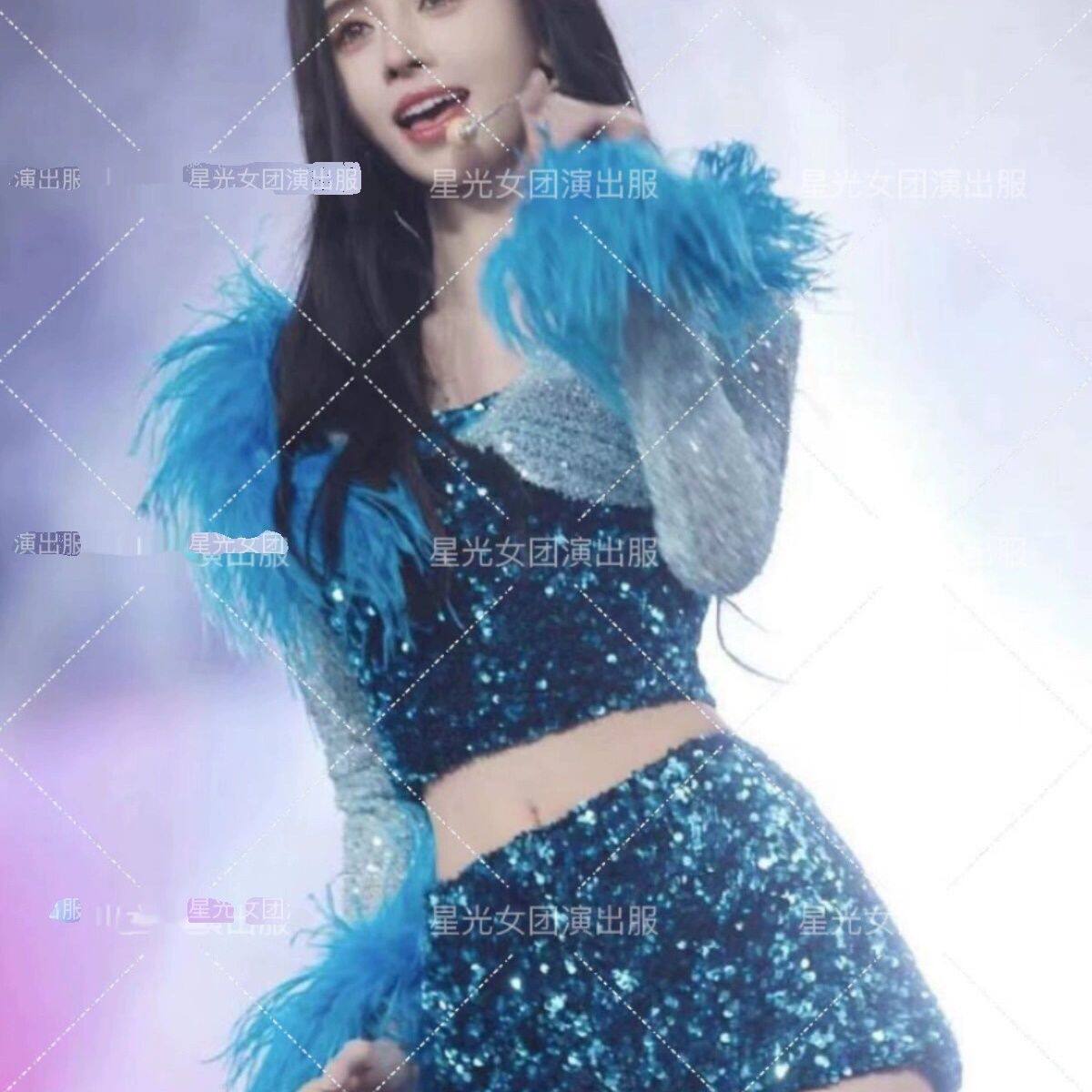 鞠婧祎同款演出服绿色亮片舞蹈服爵士打歌服舞台装表演服套装女