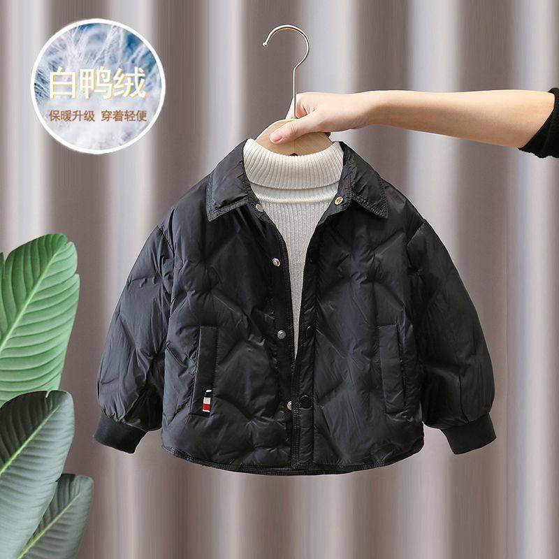 儿童冬季轻薄羽绒服白鸭绒保暖外套2025新款男童洋气翻领外穿衣服