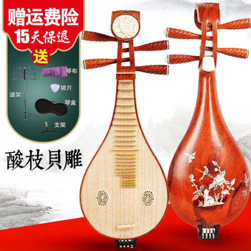 高档精品柳琴乐器成人专业演奏初学民族弹拨乐器酸枝贝雕柳琴教学