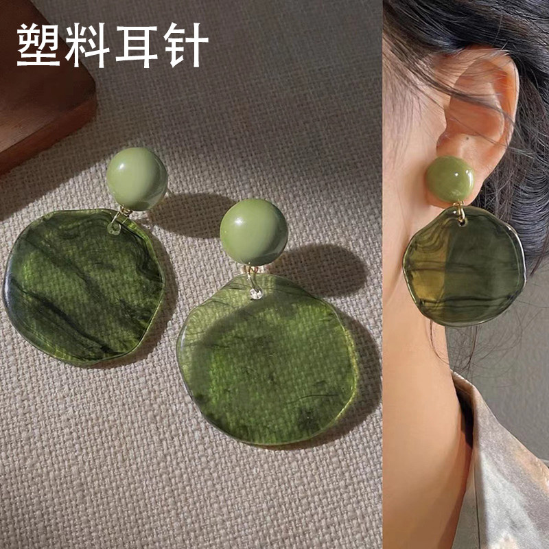 塑料耳针港风复古绿色晕染耳钉度假风夸张耳坠新耳洞不易过敏耳饰