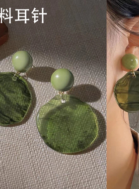 塑料耳针港风复古绿色晕染耳钉度假风夸张耳坠新耳洞不易过敏耳饰