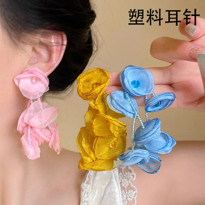 塑料针防过敏海边度假花朵耳钉女