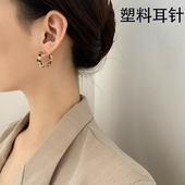 养耳洞塑料耳环防过敏耳饰925银针个性 港风潮搭豹纹醋酸板C字耳圈