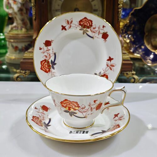 英国产Royal Crown Derby皇家皇冠德比骨瓷巴厘咖啡杯碟三件套
