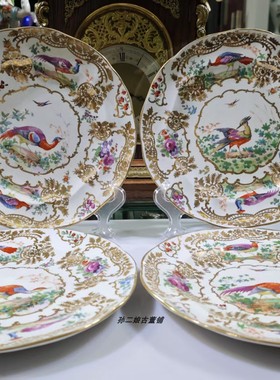 特价清仓英国产Booths镏金全手绘锦鸡花卉点心盘家居装饰摆件古董