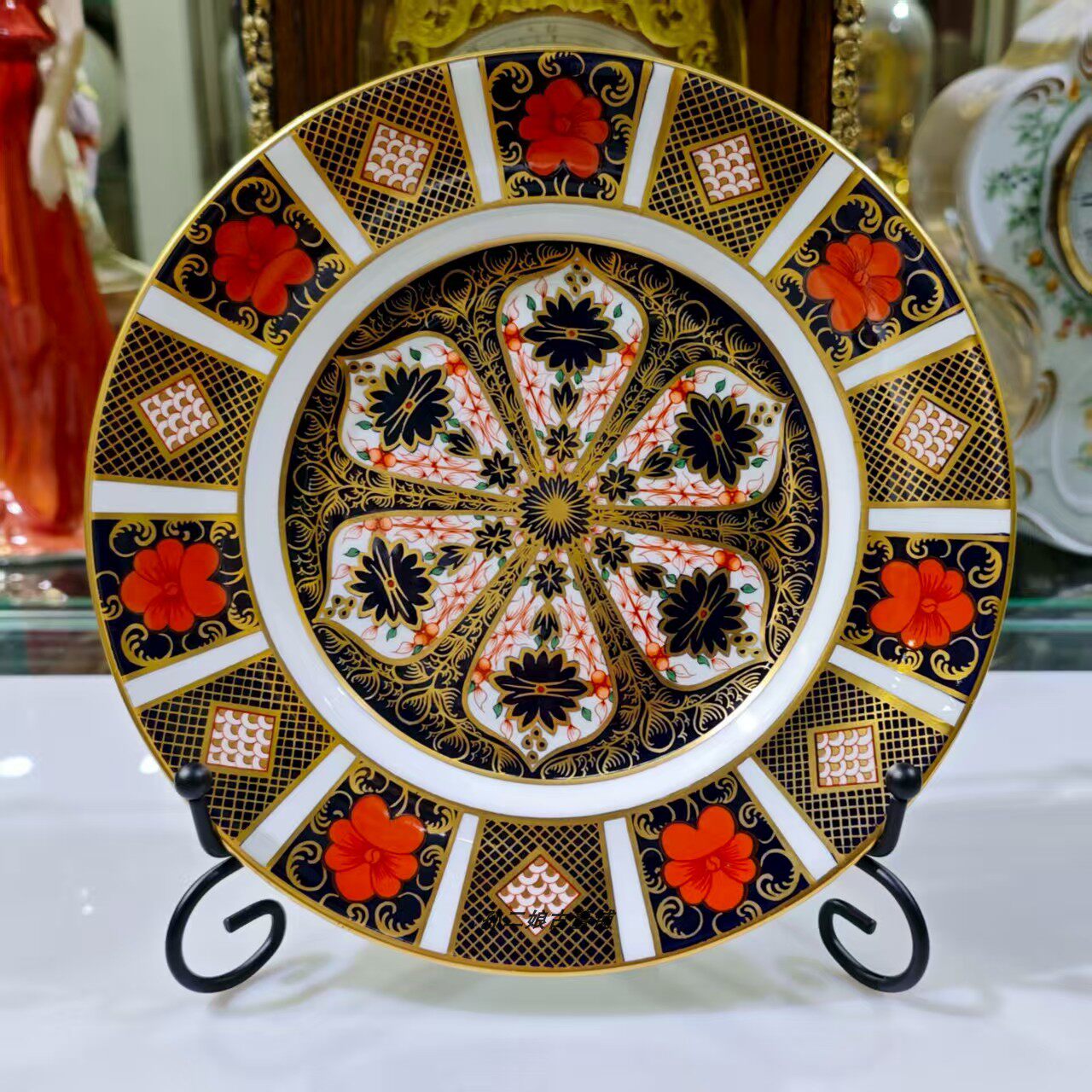 英国原产Royal crown derby骨瓷手绘伊万里1128装饰盘点心盘中古