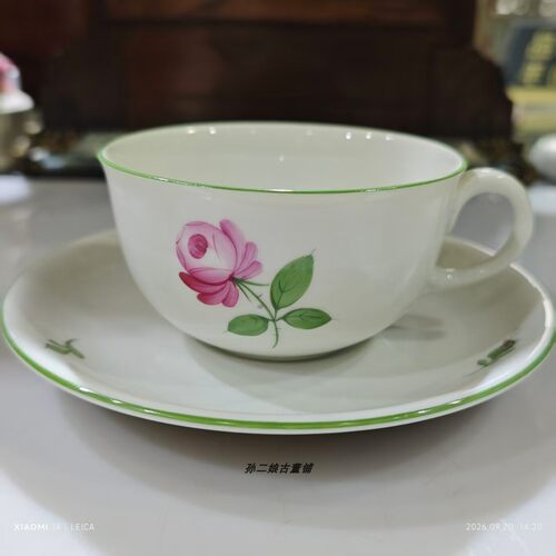 奥地利Augarten奥加登手绘经典传世维也纳玫瑰骨瓷咖啡杯碟二件套