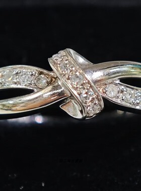 英国Vintage珠宝伯明翰产9K白金镶嵌10分钻石设计款戒指中古