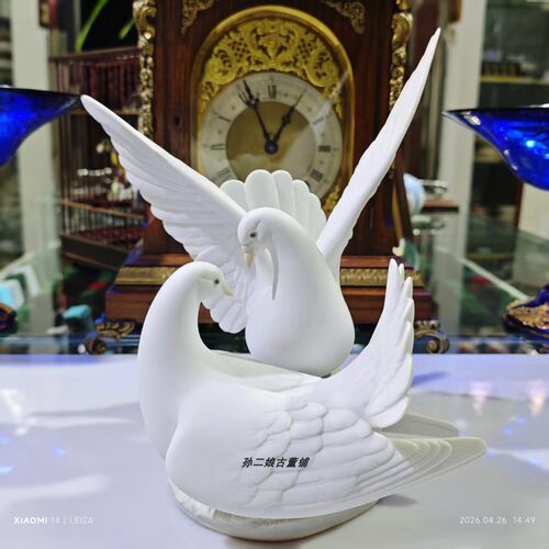 西班牙产Lladro雅致动物瓷偶如影随形白鸽一对家居装饰摆件1995年