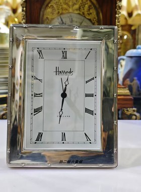 英国谢菲尔德产Harrods高级定制纯银石英桌钟家居装饰中古1994年