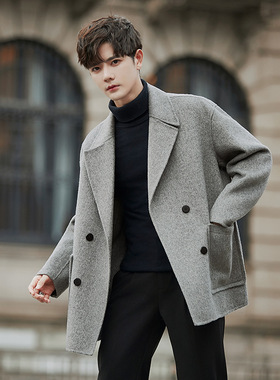 58121双面羊毛呢西装外套男非羊绒高端短款大衣冬季中长款厚风衣