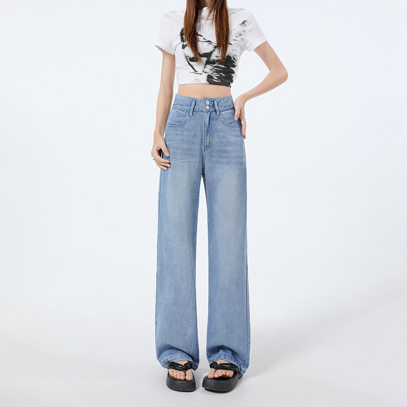 天丝莱赛尔牛仔裤女装阔腿垂感薄款夏天宽松冰丝清凉显瘦直筒裤子