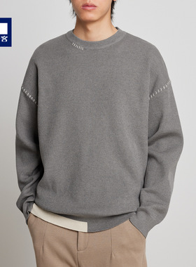 墨麦客时尚撞色拼接毛衣男2026秋季新款简约圆领男士针织衫20328