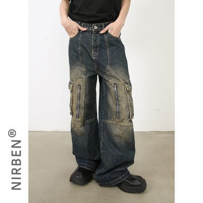 长裤nirben美式水洗多口袋设计感