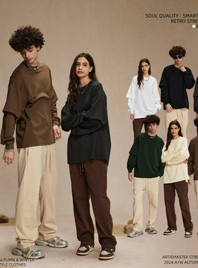 ARTIE丨2025秋季新品潮牌男装假两件长袖t恤男宽松休闲打底衫卫衣