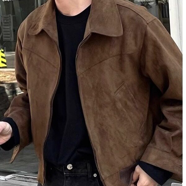 美拉德穿搭美式复古棕咖色麂皮绒外套男春秋vintage短款飞行夹克