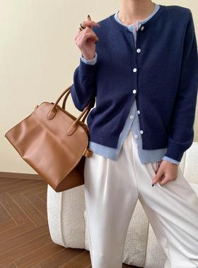 司南 博主式叠穿 时髦感假两件撞色拼接显瘦打底针织开衫 SN6884