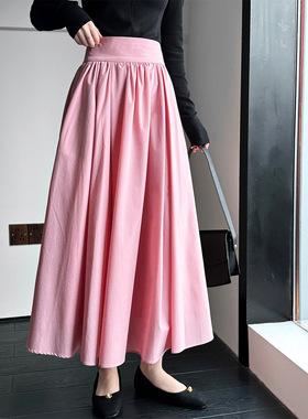新款 鹿西 2026春季法式高级感粉色半身裙大摆A字褶皱百褶裙73212