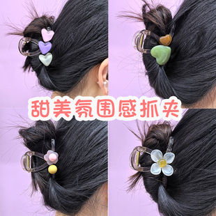 8CM夏季小清新花朵发夹女鲨鱼夹子高级感头饰发卡后脑勺甜美抓夹