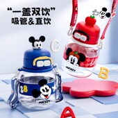迪士尼儿童水杯夏季 上学用吸管直饮杯子小学生可爱便携双饮水壶