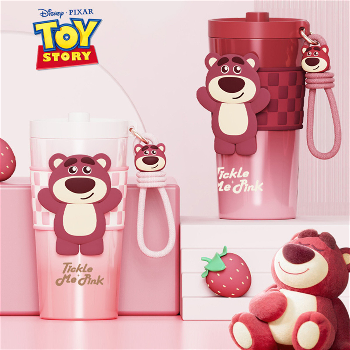 迪士尼草莓熊保温杯女生高颜值