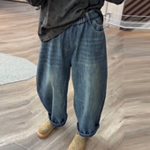 冬季 九分 欧货复古宽松显瘦灯笼裤 加绒牛仔棉哈伦裤 女松紧高腰垮裤