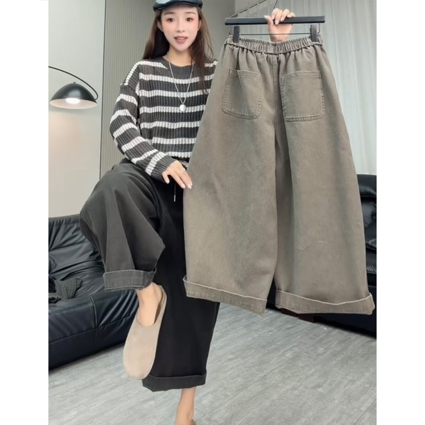 秋季欧货炒色牛仔气球裤女休闲图片