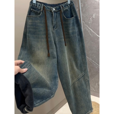 洋气加绒新款加厚牛仔哈伦裤女