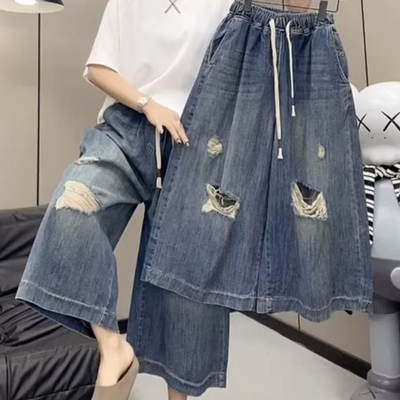 八分夏季薄款高腰宽松阔腿裤女