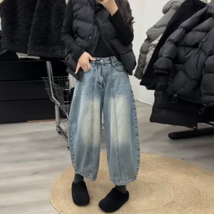 欧货新款垂感宽松牛仔灯笼裤女高腰遮肉显瘦气球裤春秋九分跨裤潮