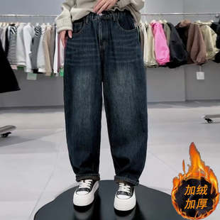 胖mm九分老爹裤 2025冬季 女显瘦高腰宽松萝卜裤 加绒哈伦牛仔裤 新款