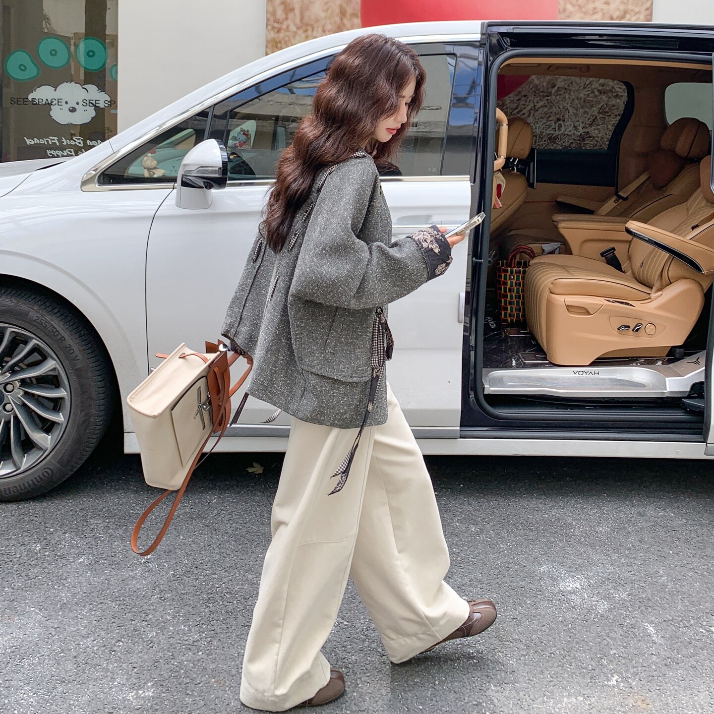 新款老钱风复古设计感飘带混色拼接外套2C119-1170-P175-K288,女装短外套,2C119