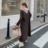 咖色v领丝巾西装外套女2025秋季新款高级感复古收腰中长款大衣潮，女装风衣，2C119