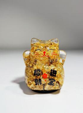 水晶金箔招财猫桌面摆件招财纳福门店开业送礼生日礼品创意装饰品