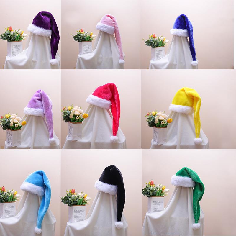 2025圣诞节装饰品红色蓝色黑色粉色圣诞树成人儿童长毛绒圣诞帽