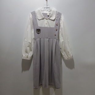 学院风假两件小个子中长款连衣裙新款长袖百褶减龄宽松绑带jk裙子