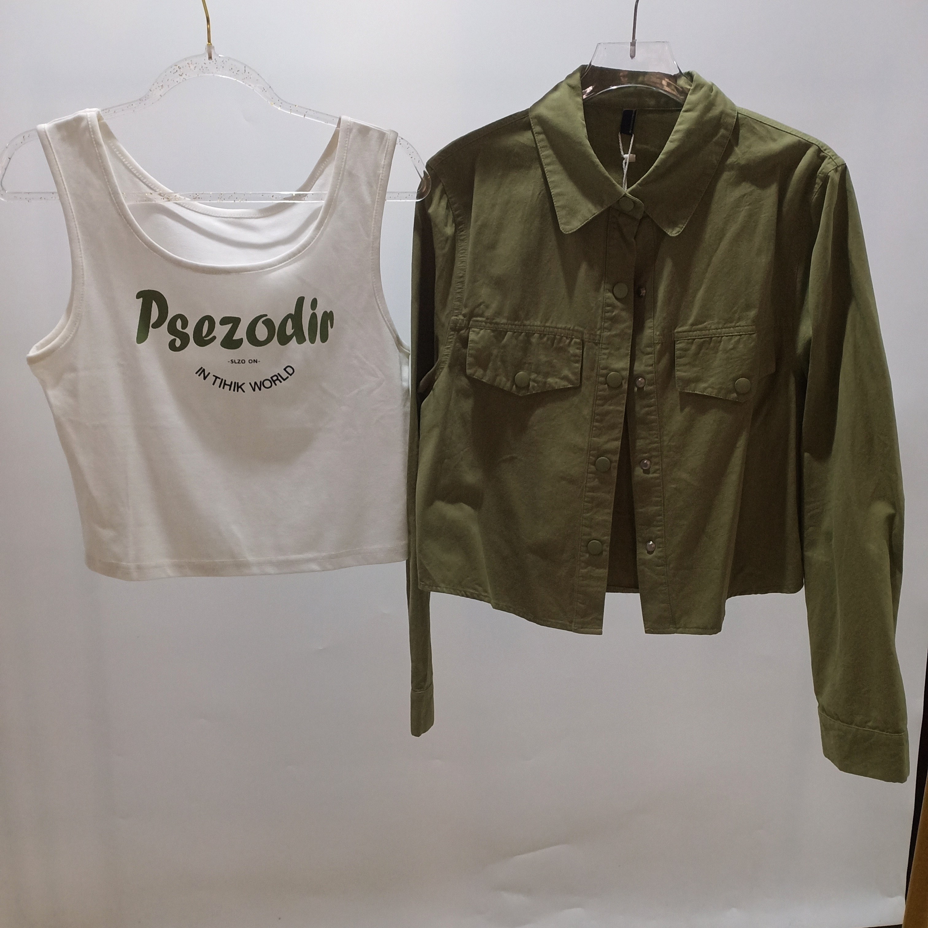 春秋新款韩版时尚字母印花背心+衬衫两件套女百搭休闲短款上衣潮