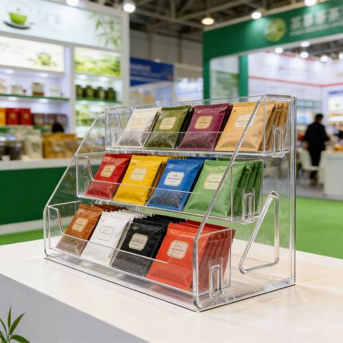 高端茶叶店茶博会陈列架单泡茶样展示台高透亚克力五层茶包展示架