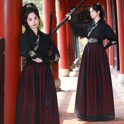青少年武侠风刺绣交领长袖汉服